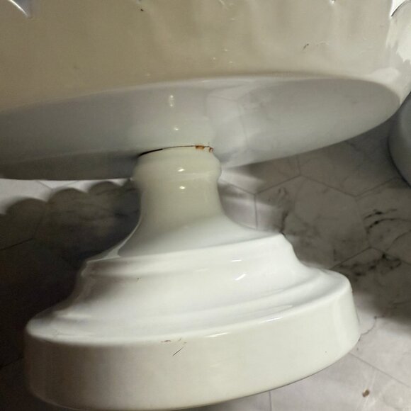 2 Scalloped Edged Pedestal White Cake or Dessert Stands Metal 10” & 8” OSD - Picture 7 of 8